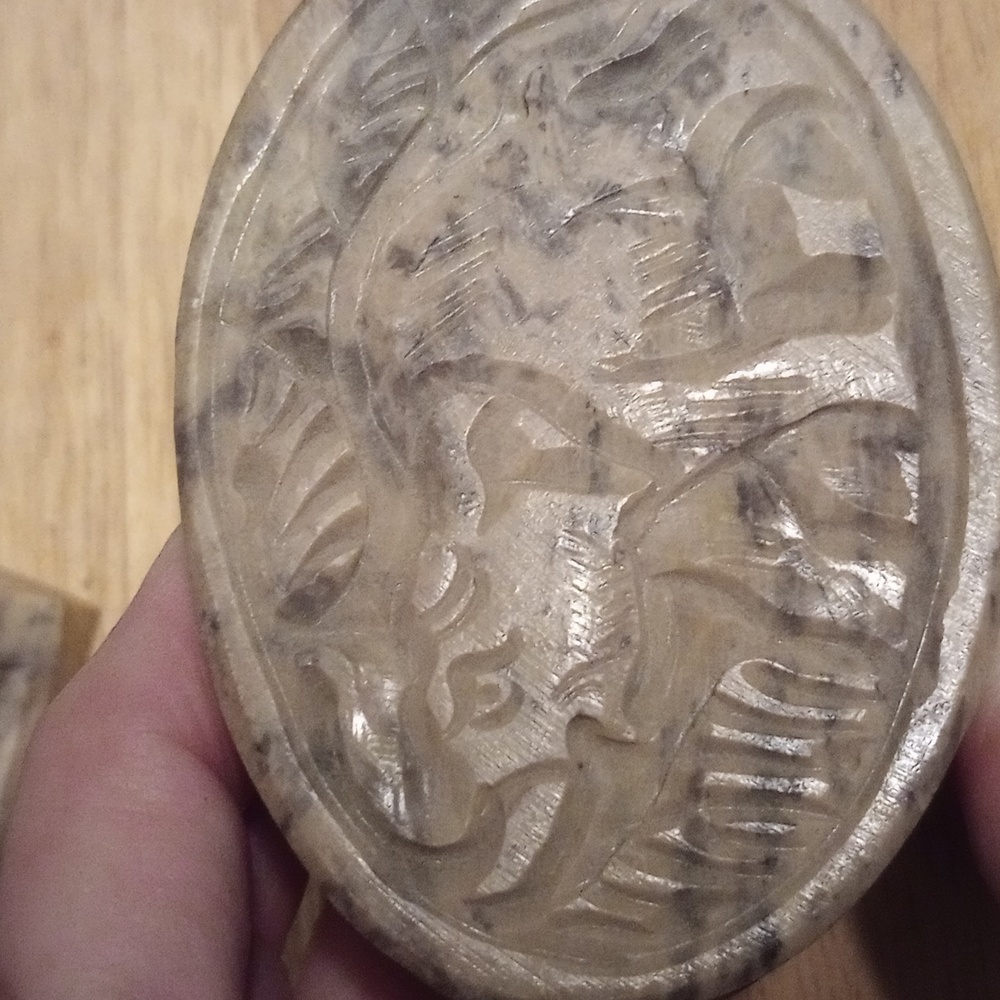 Set of Carved Stone Boxes with Elephant Design - Picture 4 of 7